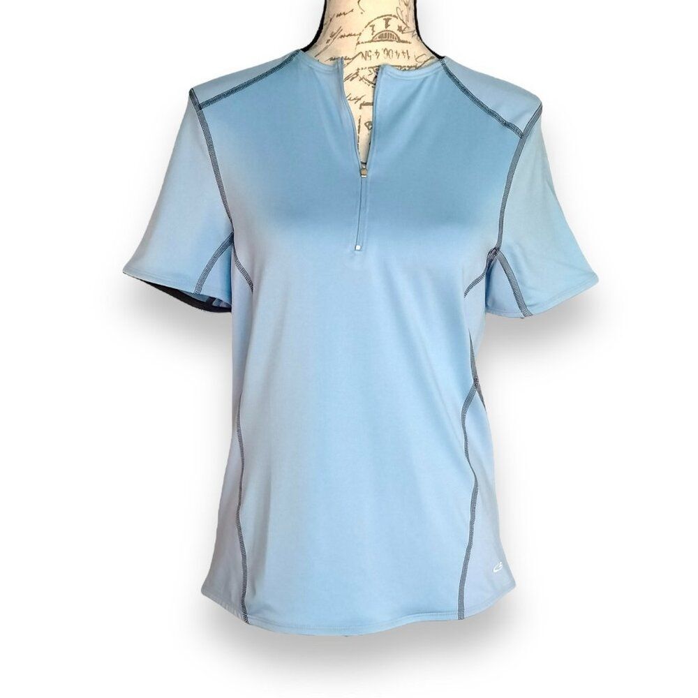 C9 by Champion Ladies LARGE Light Blue Athleisure Bike Shirt Zip front NWOT